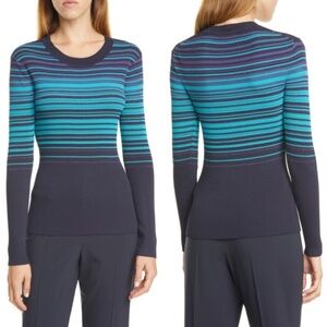 BOSS Hugo Boss | Ribbed Fadeira Stretch Colorblock Stripe Knit Sweater Small
